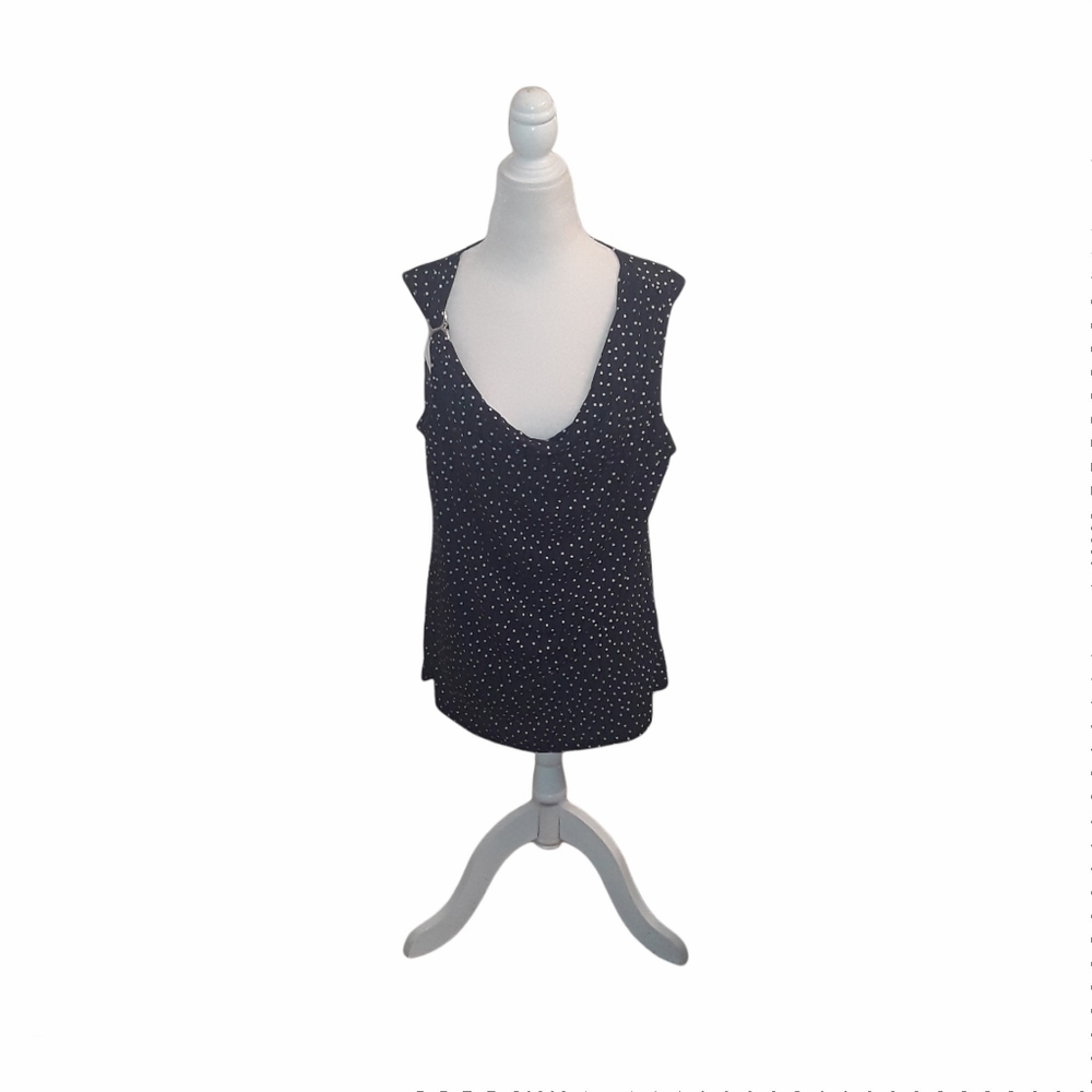 Calvin Klein Large Navy Blue Polka Dot Cowl Neckline Sleeveless Top